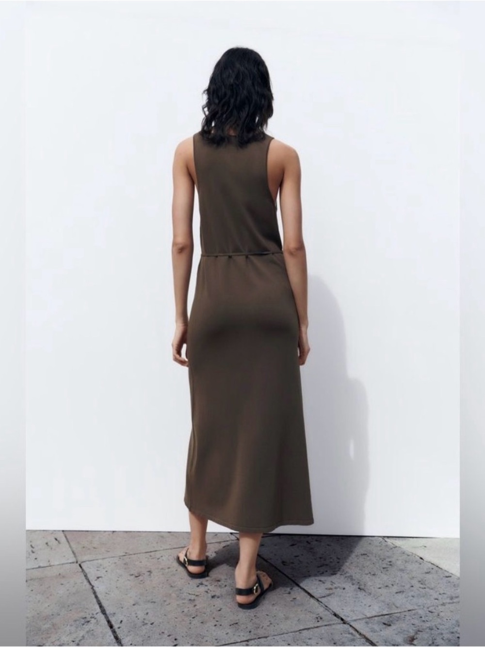 Zara knit midi button down dress Olive brown color NEW NWOT US medium minimalist - Picture 3 of 10